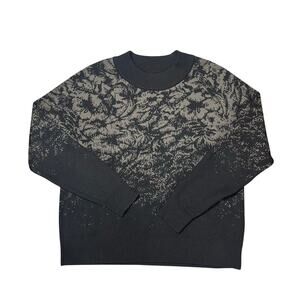 Athleta Jacquard Merino Wool Blend Crew Sweater Frosted Floral Charcoal Gray